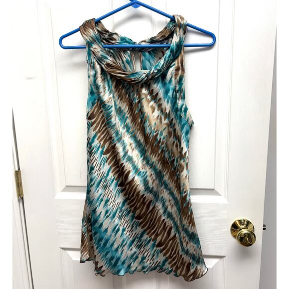 Signature by Larry Levine Brown Teal Sleeveless Blouse, Tunic Women's Size L - Picture 1 of 6